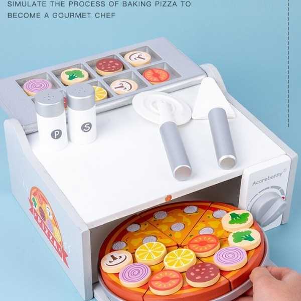 27pcs Pizza Wooden Toys Cooking Simulation Tableware Pretend Play Toy