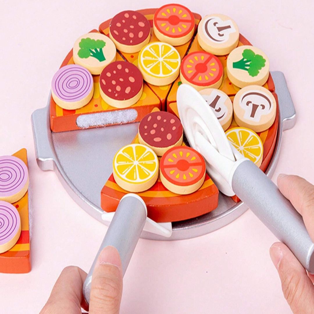 Montessori Wooden Pizza Play Food Cutting Toy Set