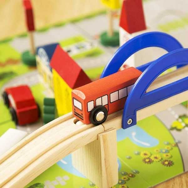 Wooden Rail Overpass Train Track Set 40 Pieces Traffic Scene Toy