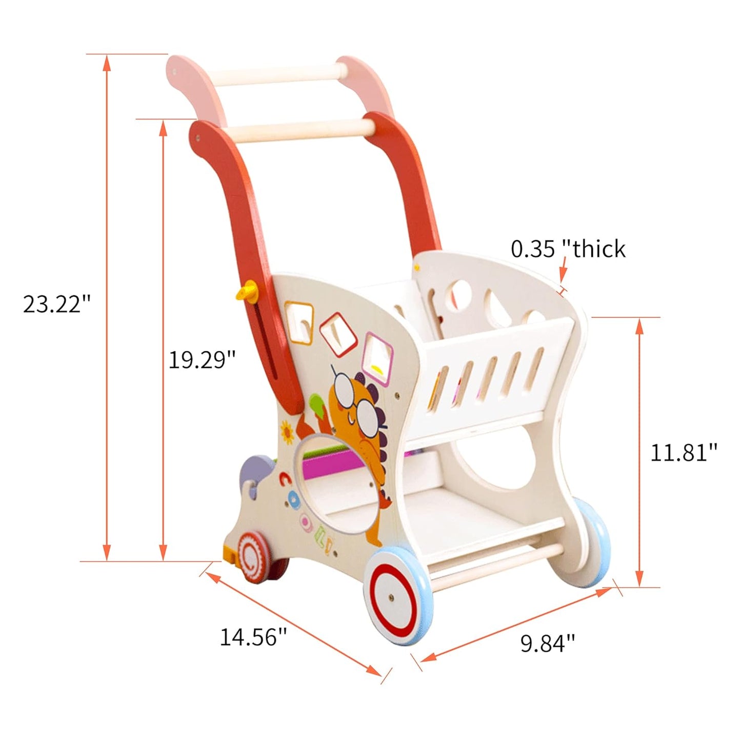 Multifunctional Wooden Baby Walker with Puzzles Shopping Cart for Toddlers