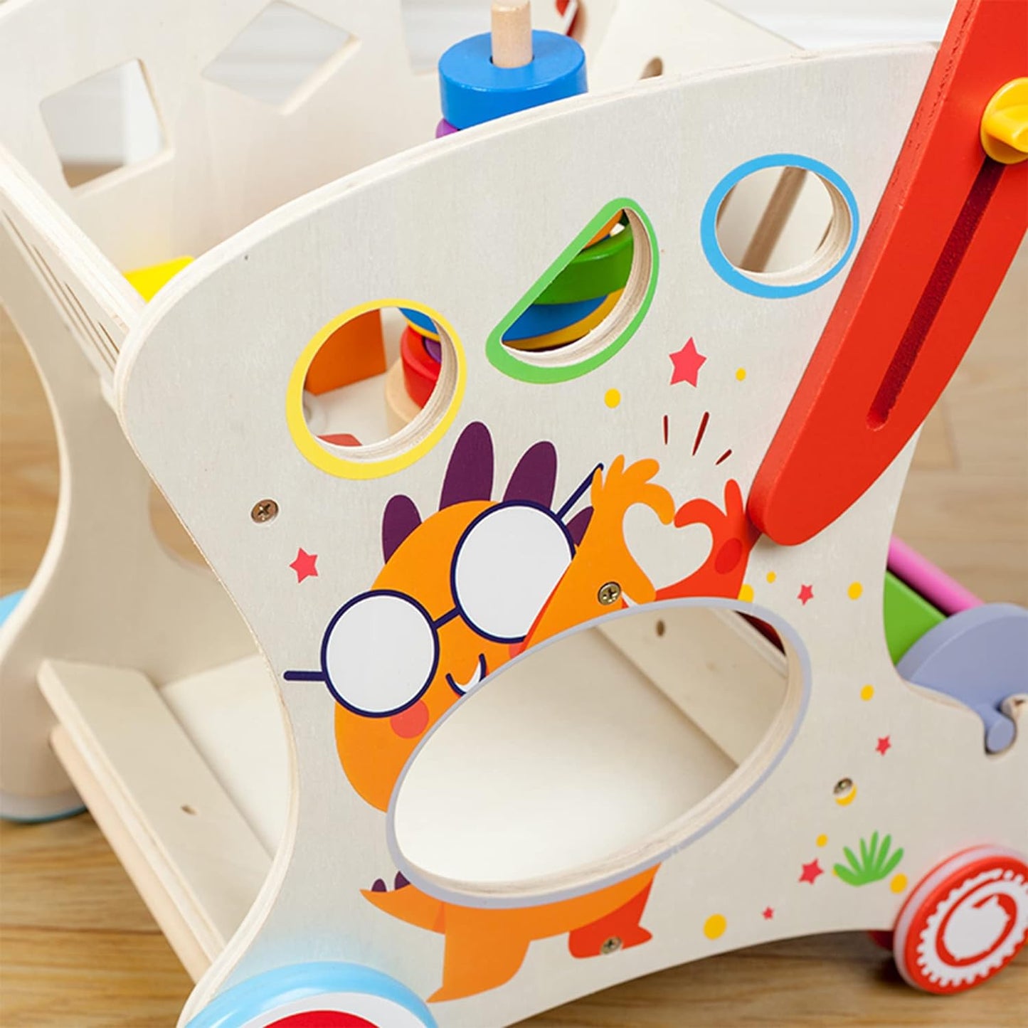 Multifunctional Wooden Baby Walker with Puzzles Shopping Cart for Toddlers