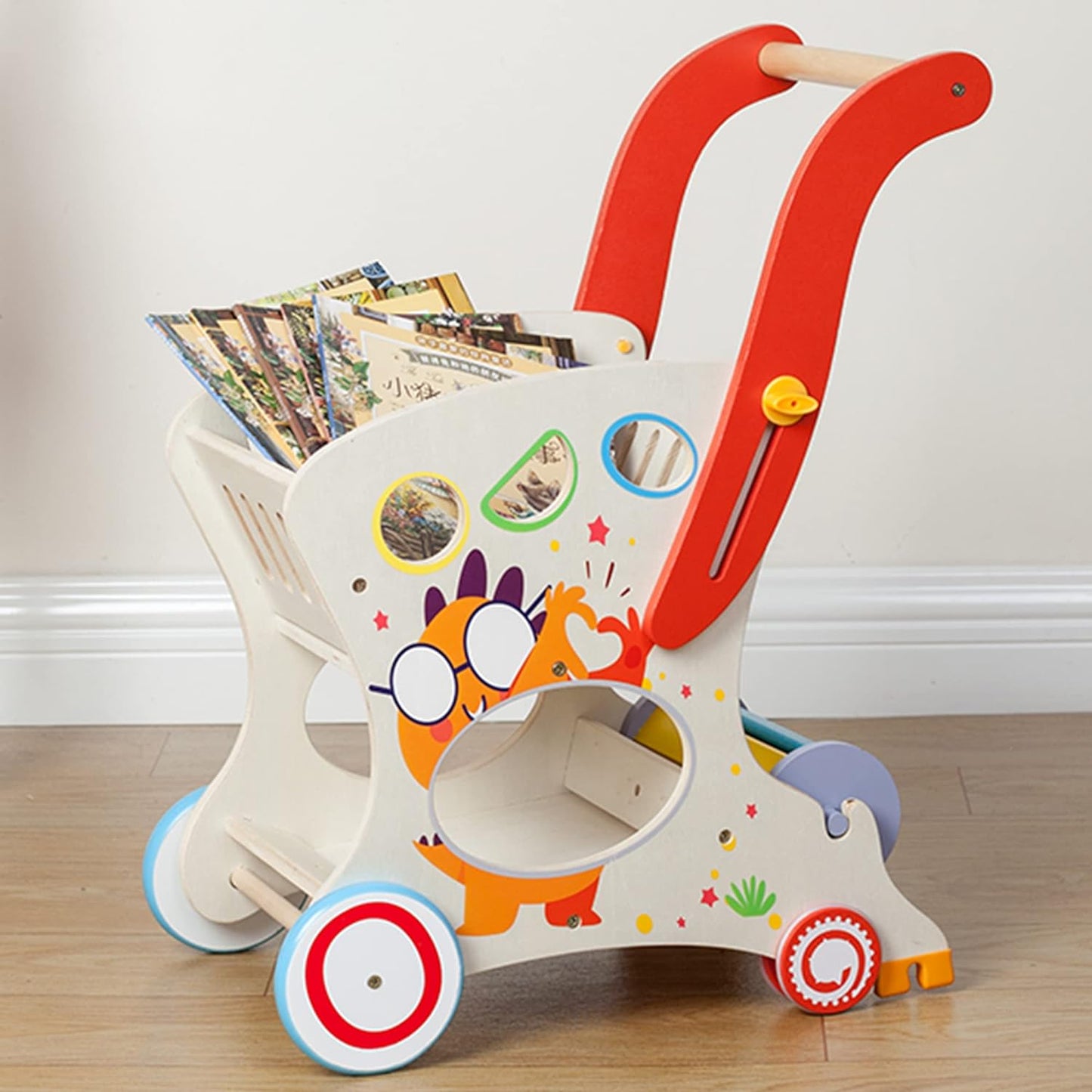 Multifunctional Wooden Baby Walker with Puzzles Shopping Cart for Toddlers