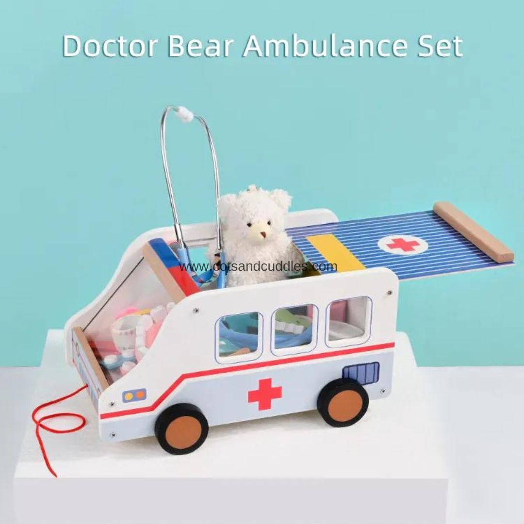 Wooden Doctor Kit for Kids: Imaginative Play with Ambulance and Medical Tools