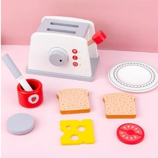 8 Pieces of Kids Pretend Play Toaster Playset - Multi-Color