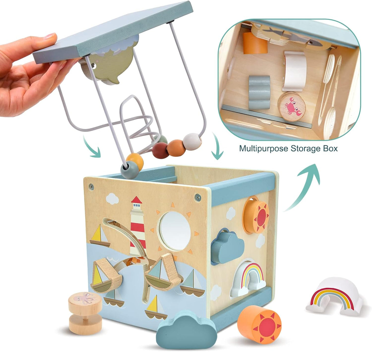 6-in-1 Wooden Activity Cube for Toddler