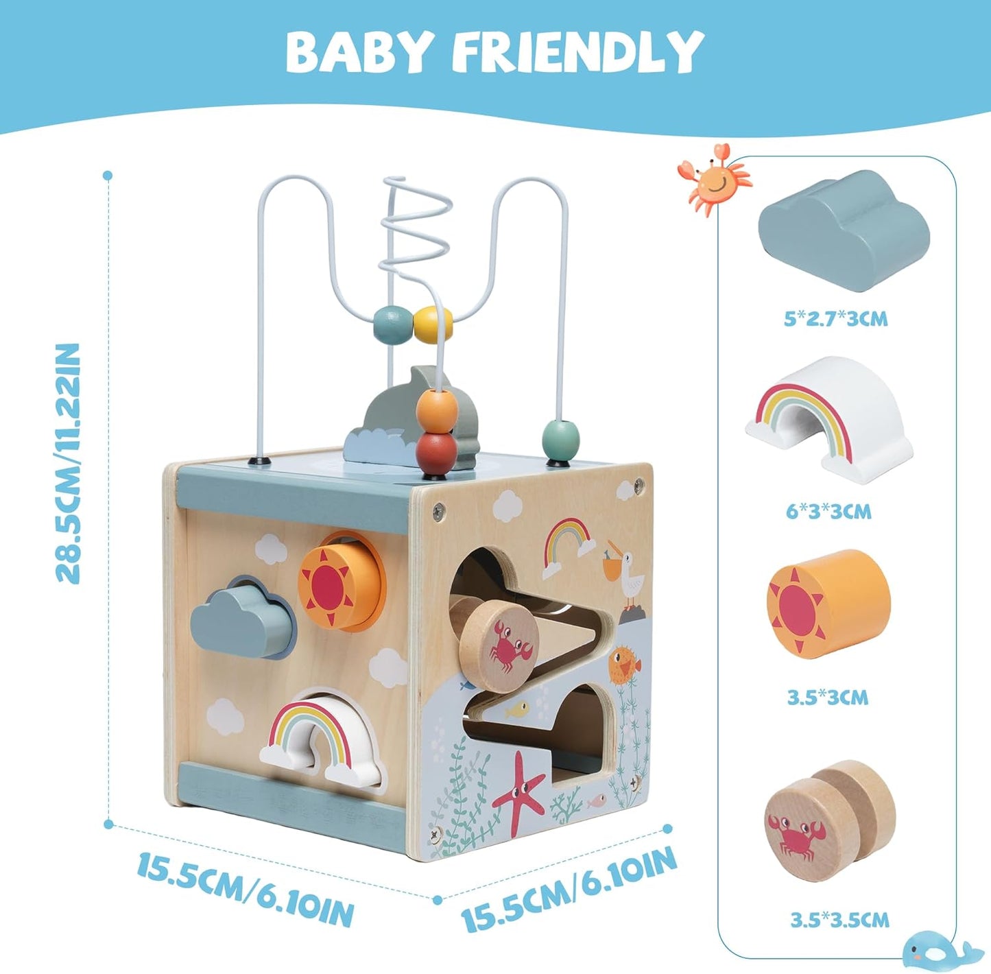 6-in-1 Wooden Activity Cube for Toddler