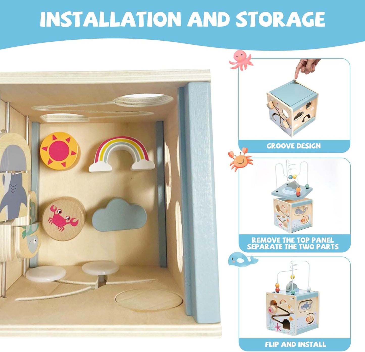 6-in-1 Wooden Activity Cube for Toddler