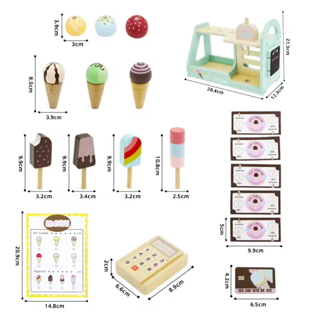 Wooden Ice Cream Shop Playset for Kids – Pretend Play Dessert Counter