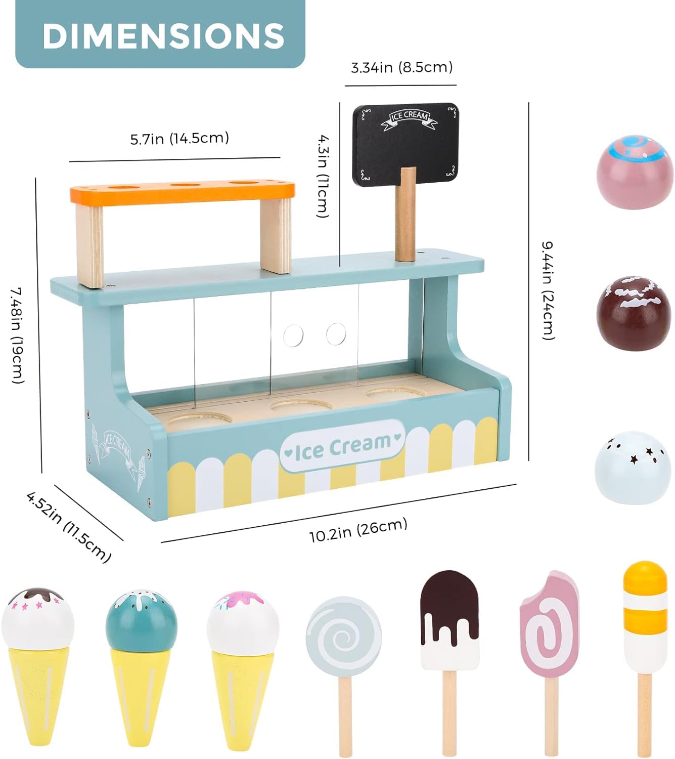 Wooden Ice Cream Counter Play Set for Kids