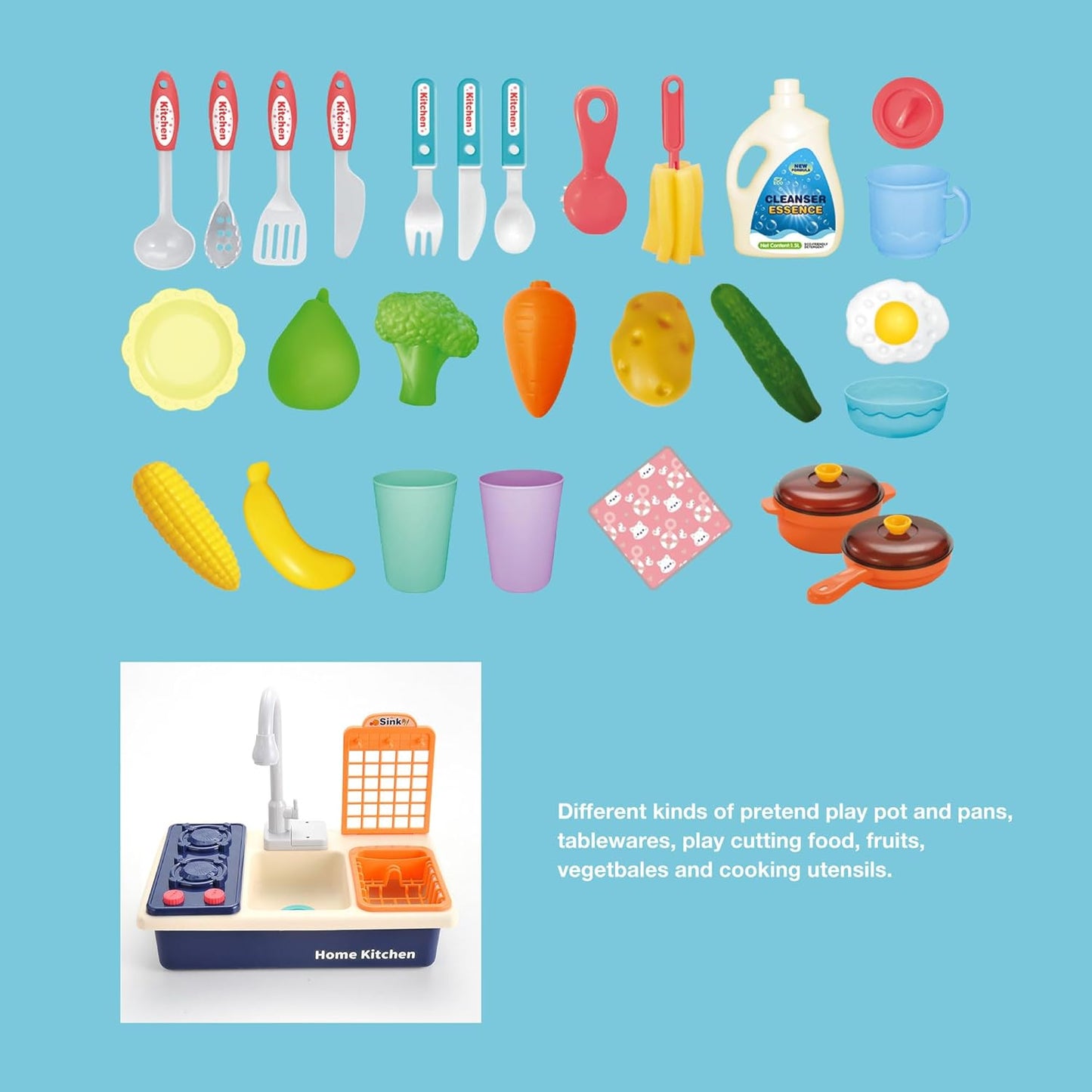 Pretend Kitchen Sink Play Set with Cooking Stove