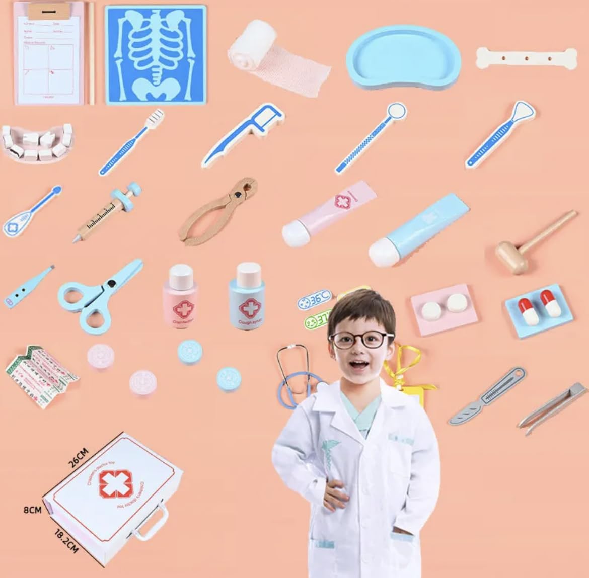 Children's Wooden Doctor Set with Storage Box for Kids