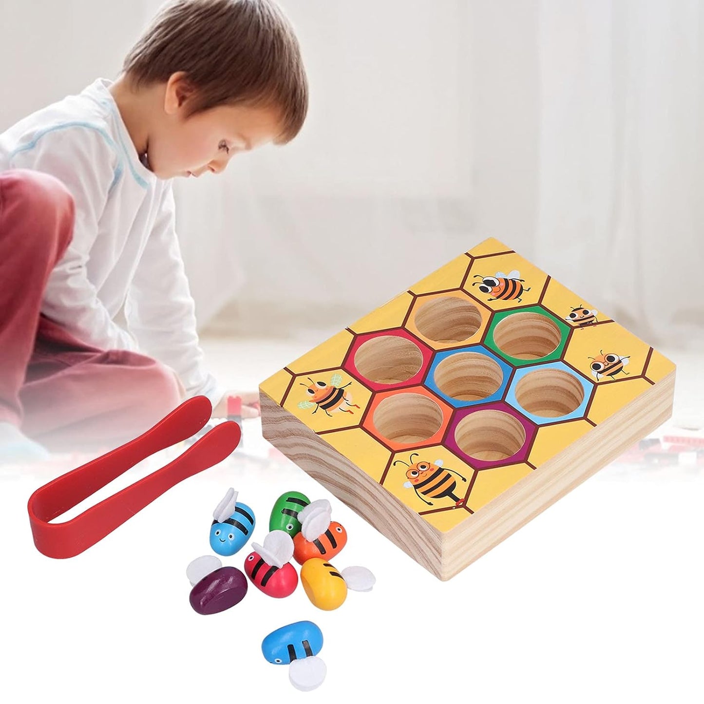 Montessori Wooden Bee Hive Catching Game for Toddlers