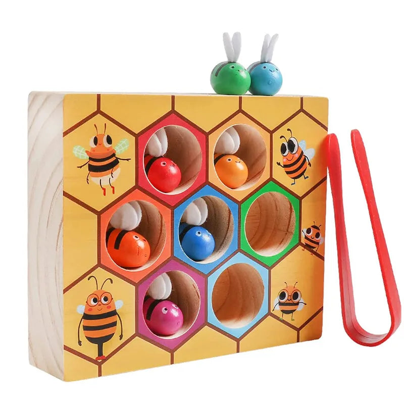 Montessori Wooden Bee Hive Catching Game for Toddlers