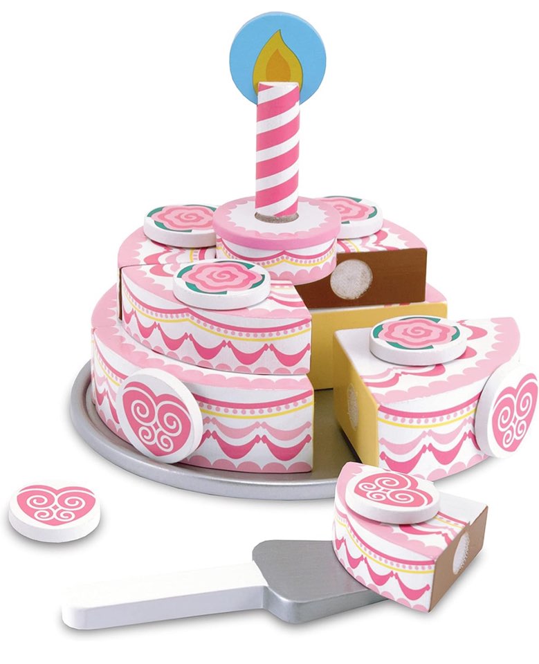 Melissa & Doug Triple-Layer Party Cake Wooden Play Food Set - Birthday Cake Pretend Food Play Set for Toddlers