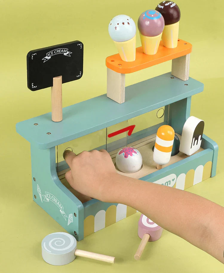 Wooden Ice Cream Counter Play Set for Kids