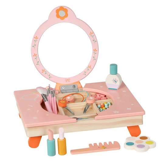 Eduspark Toys Wooden Folding Vanity Makeup Set for Girls | Pretend Play Beauty Kit for Kids Age 3+