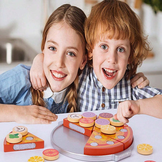 Montessori Wooden Pizza Play Food Cutting Toy Set