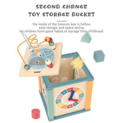 Ocean Theme 5-in-1 Multifunctional Wooden Activity Cube: A Fun and Educational Toy for Toddler