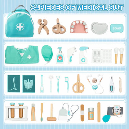 Wooden Deluxe Doctor Play Set with Costume - 36 pcs