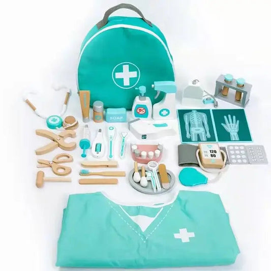 Luxury 36 Pieces Wooden Doctor Set for Kids with Costume