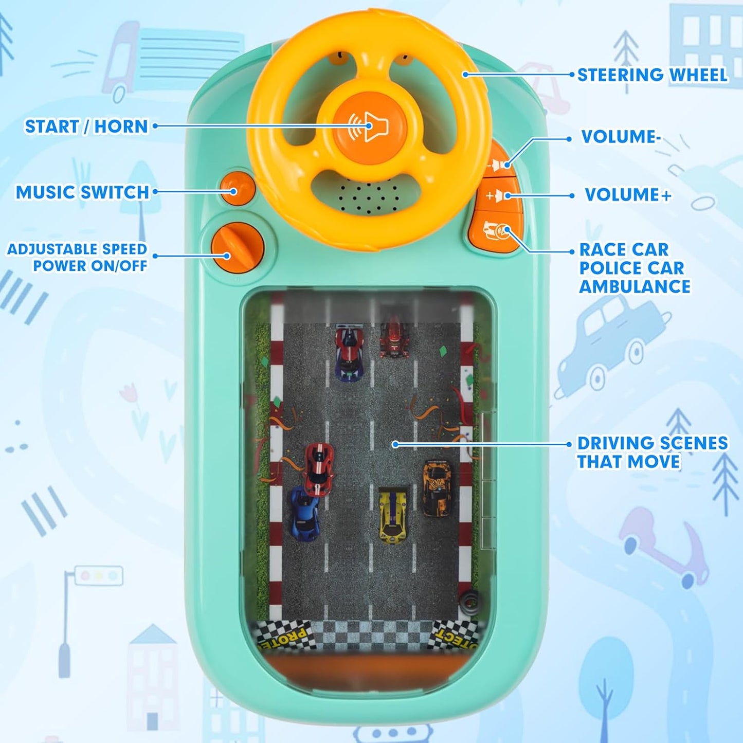 Baby Racing Car Adventure Game Toy with Steering Wheel Racing Car Toys for Child