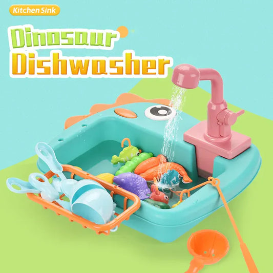 Dino Kitchen Sink Set with Fishing - Electric Dishwasher for kids