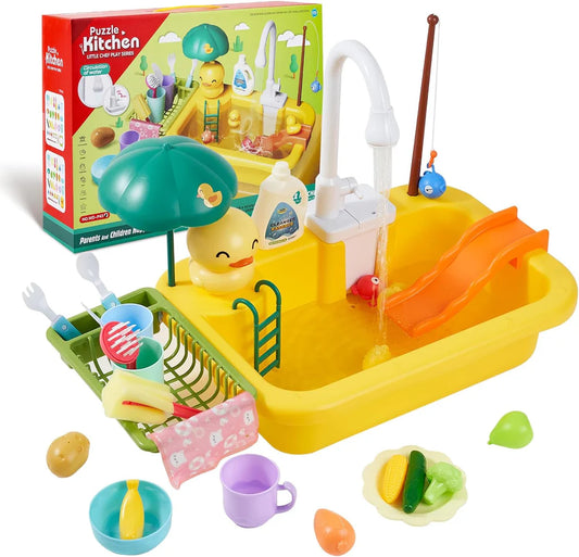 Kitchen Wash Basin Toy with Duck Slide for Children Pretend Play