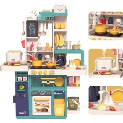 77Pcs Big Kitchen Play Set for Kids | Realistic Cooking Toy with Spray & Boiling Water Effect, Lights & Sounds | Safe Circular Arc Design & Fun Accessories for Pretend Play