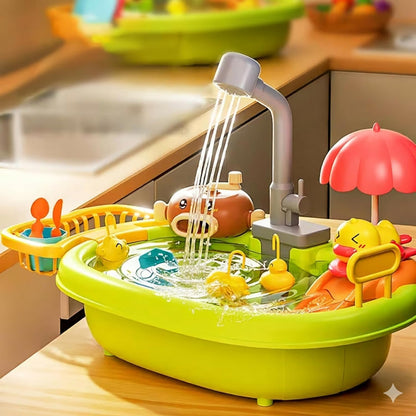 Water Sink Toy with Bubble Making Machine, Fishing ga,e and Wind-Up Swimming Ducks