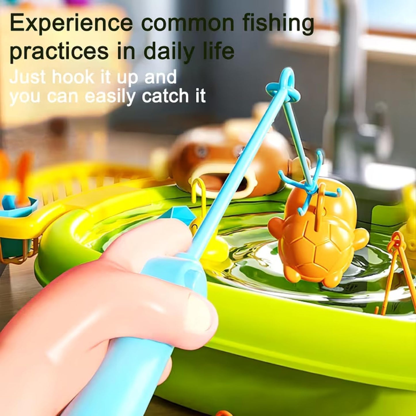 Water Sink Toy with Bubble Making Machine, Fishing ga,e and Wind-Up Swimming Ducks