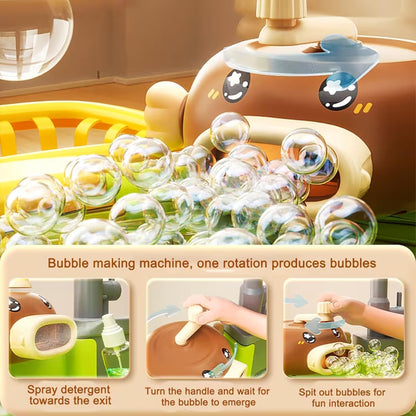 Water Sink Toy with Bubble Making Machine, Fishing ga,e and Wind-Up Swimming Ducks