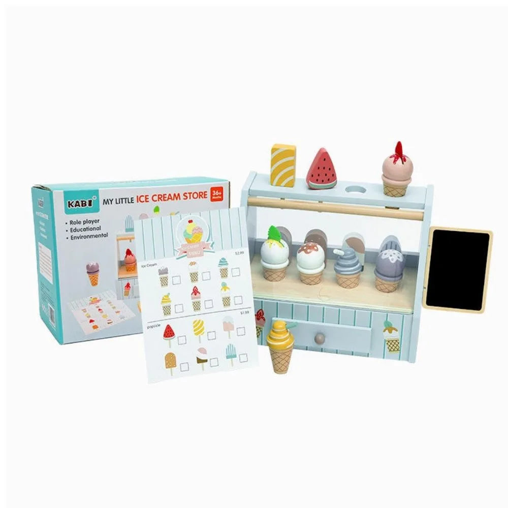 Wooden Ice Cream Counter Playset for Kids – Pretend Play Dessert Counter