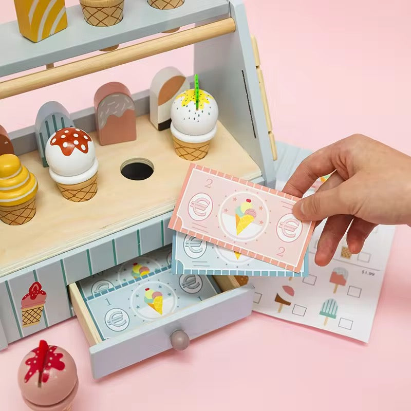 Wooden Ice Cream Counter Playset for Kids – Pretend Play Dessert Counter