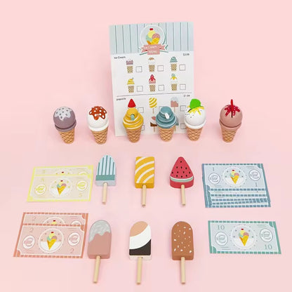 Wooden Ice Cream Counter Playset for Kids – Pretend Play Dessert Counter