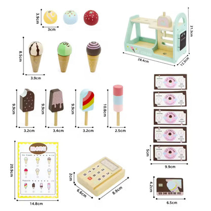 Wooden Ice Cream Shop Playset for Kids – Pretend Play Dessert Counter
