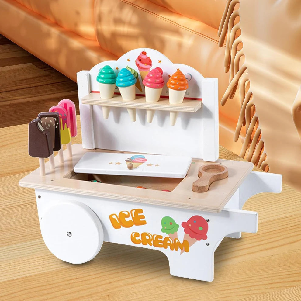 Wooden Ice Cream Cart Toy for Kids with Popsicles & Accessories