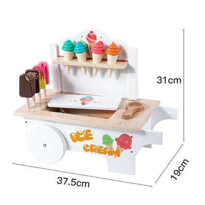 Wooden Ice Cream Cart Toy for Kids with Popsicles & Accessories