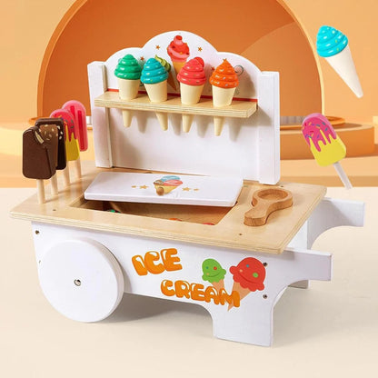 Wooden Ice Cream Cart Toy for Kids with Popsicles & Accessories