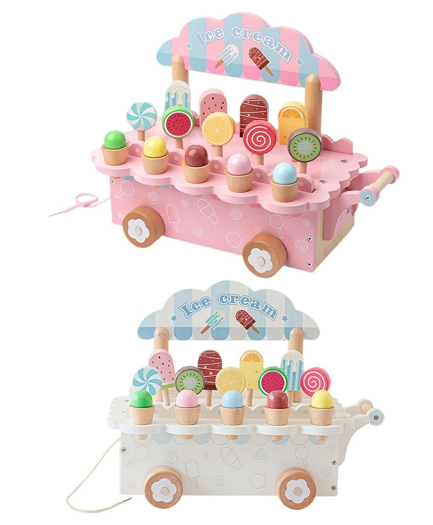 Wooden Ice Cream Cart Pretend Play Set – Educational Toy for Kids Ages 3–8 | Learning Toy