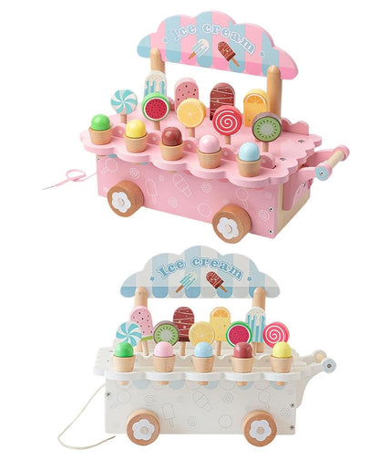 Wooden Ice Cream Cart Pretend Play Set – Educational Toy for Kids Ages 3–8 | Learning Toy