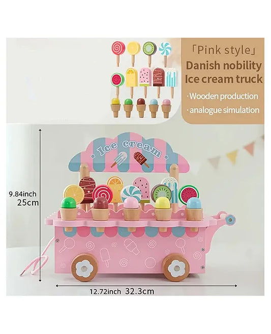 Wooden Ice Cream Cart Pretend Play Set – Educational Toy for Kids Ages 3–8 | Learning Toy
