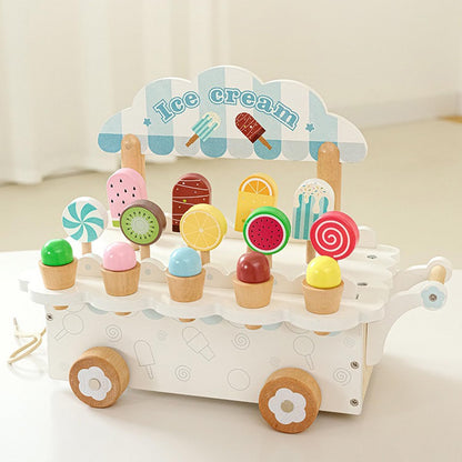 Wooden Ice Cream Cart Pretend Play Set – Educational Toy for Kids Ages 3–8 | Learning Toy