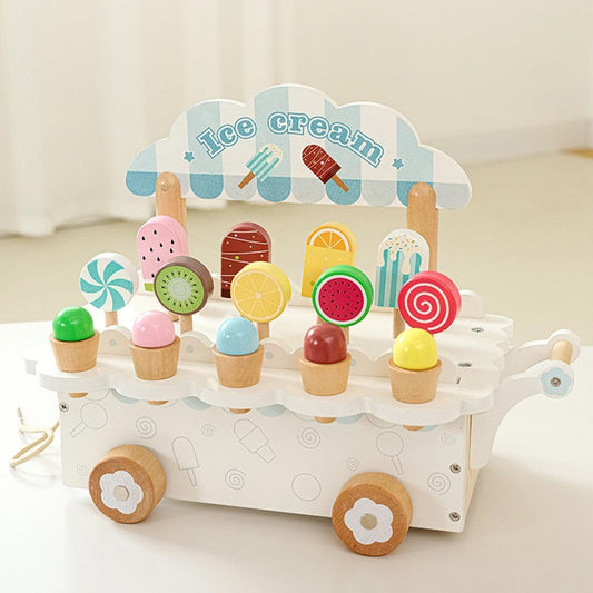 Wooden Ice Cream Cart Pretend Play Set – Educational Toy for Kids Ages 3–8 | Learning Toy