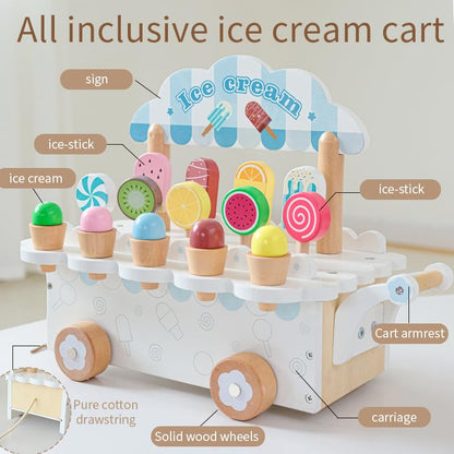 Wooden Ice Cream Cart Pretend Play Set – Educational Toy for Kids Ages 3–8 | Learning Toy