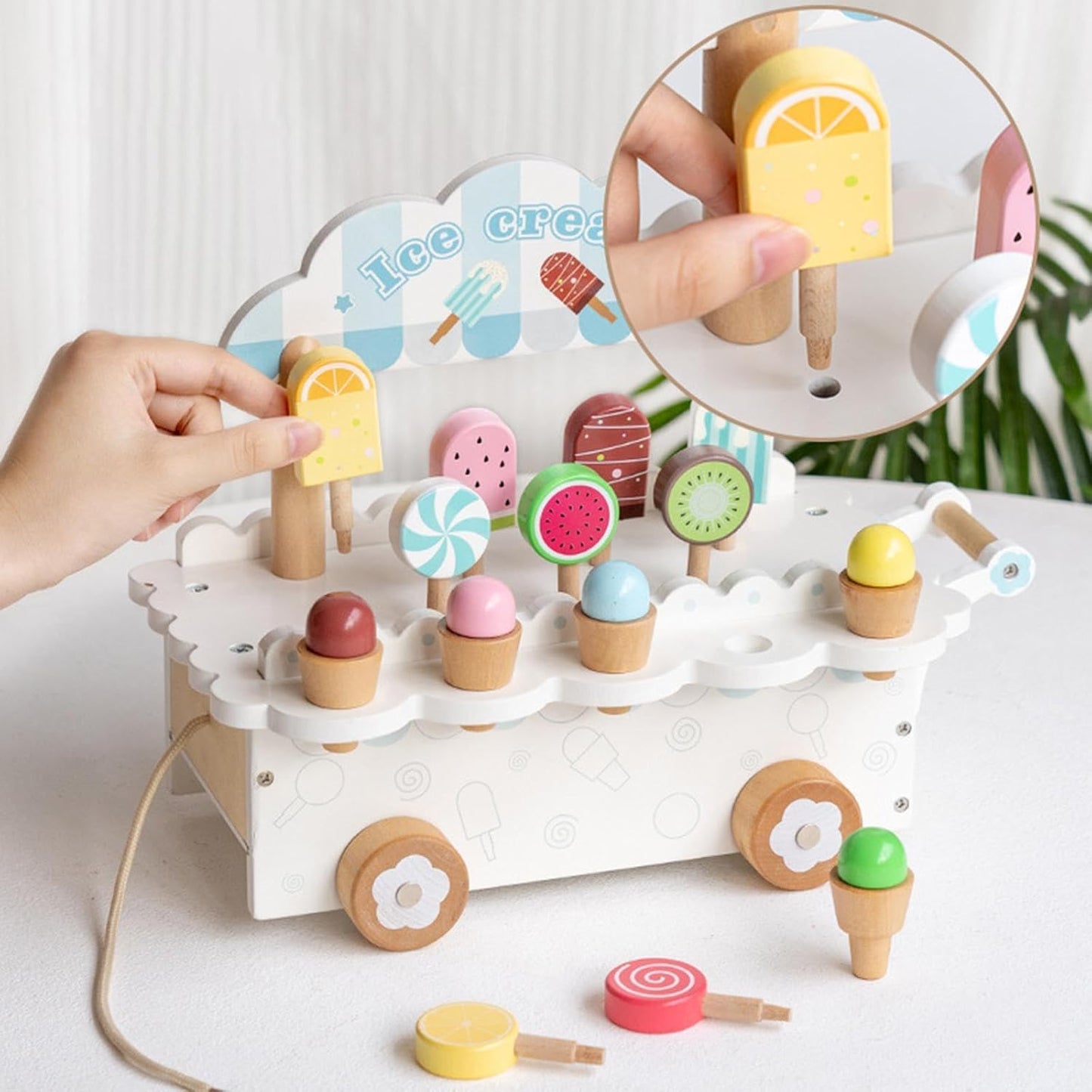 Wooden Ice Cream Cart Pretend Play Set – Educational Toy for Kids Ages 3–8 | Learning Toy
