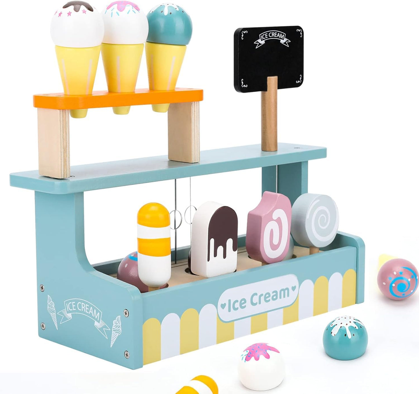 Wooden Ice Cream Counter Play Set for Kids
