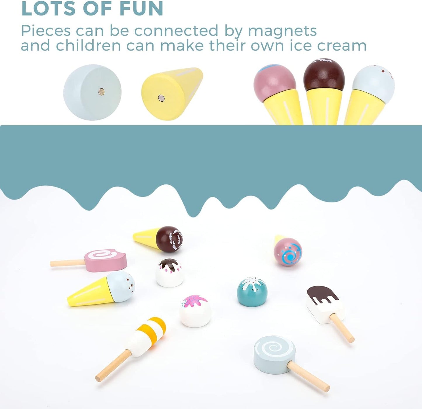 Wooden Ice Cream Counter Play Set for Kids