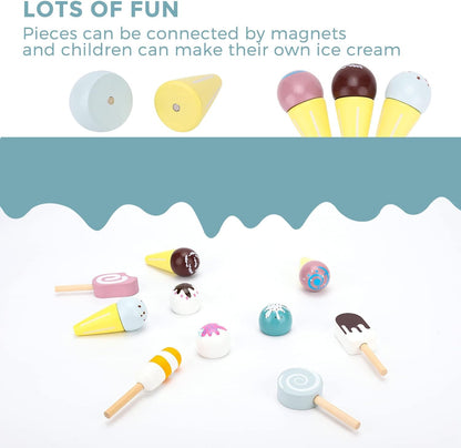 Wooden Ice Cream Counter Play Set for Kids