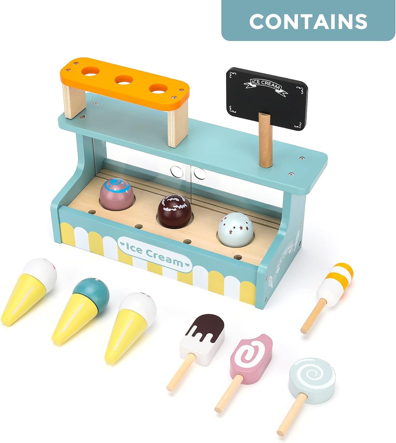 Wooden Ice Cream Counter Play Set for Kids
