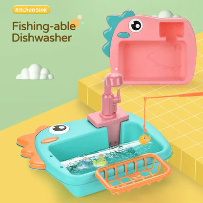 Dino Kitchen Sink Set with Fishing - Electric Dishwasher for kids